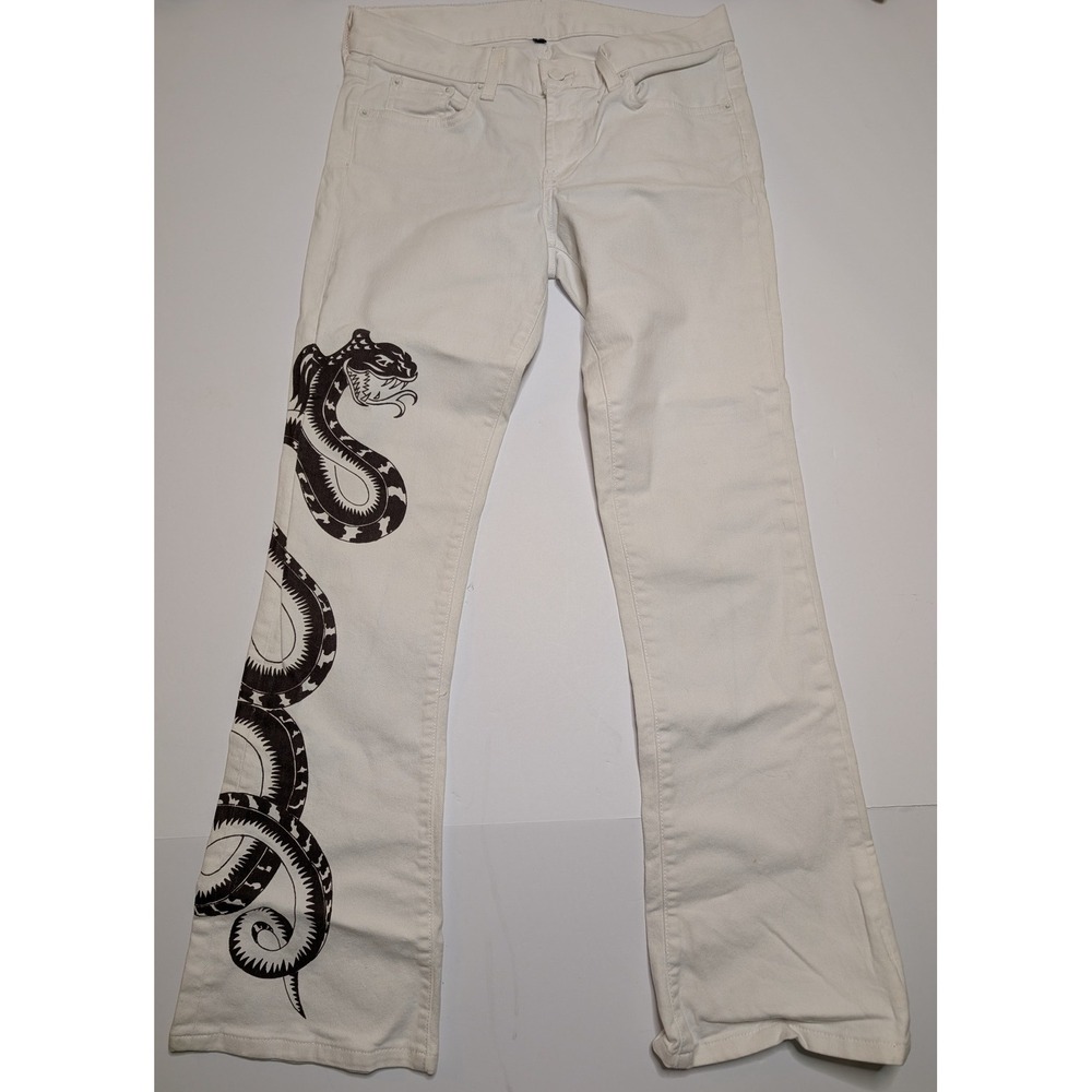Ralph Lauren Y2k Blue Label 867 Snake Print Flare Jeans White Womens Size 29 Low